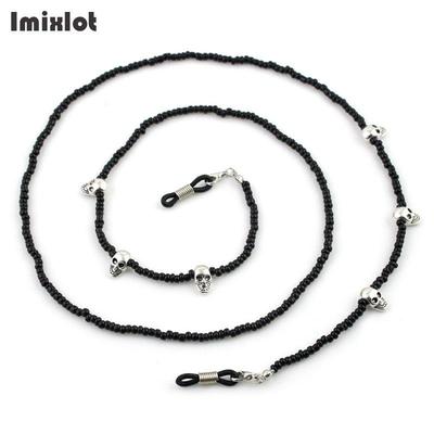 Gothic Style Skull Head Design Black Bead Glasses Chain Men's Eyewear Cord Reading Glass Neck Strap