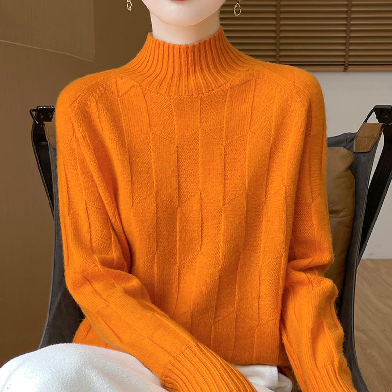 Thick Knit Half-High Collar Wool Sweater - Loose Fit Pullover