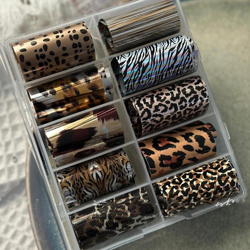 Lace Design Nail Foils Stripe Pattern Black White Nail Stickers Leopard Print Sequin Effect Nail Decorations Manicure DIY