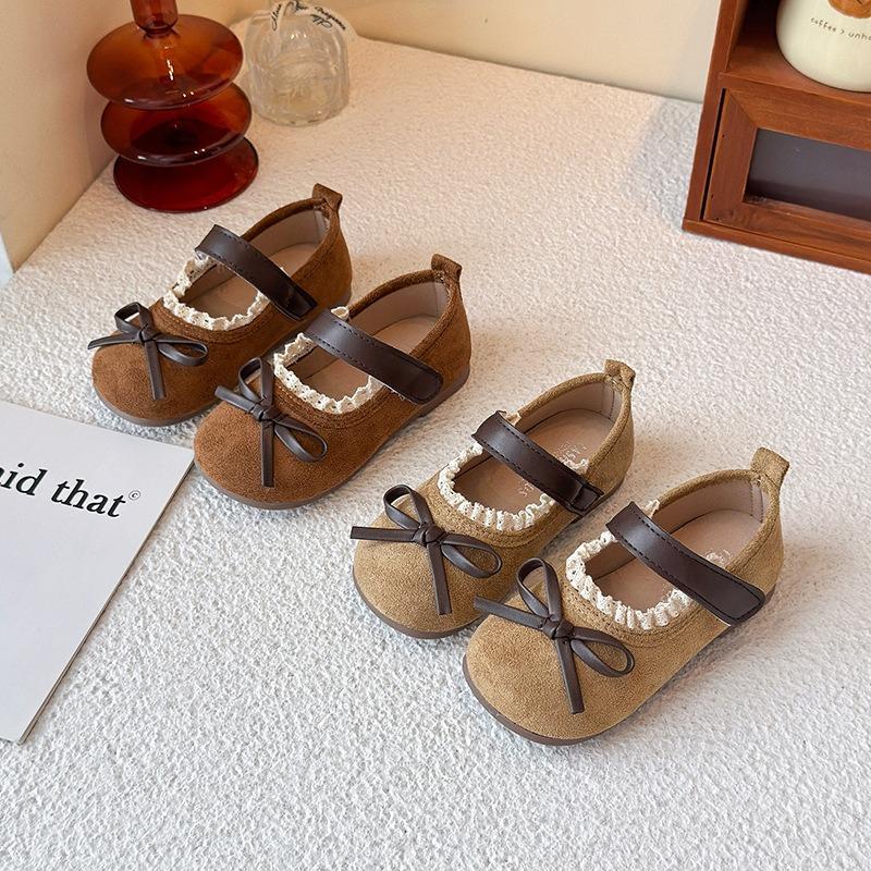 Girls Bowknot Lace Shallow Mouth Soft Sole Princess Leather Kids Shoes