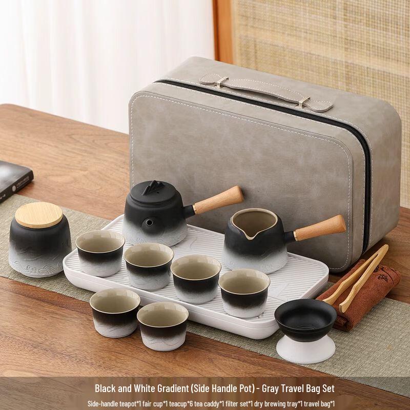 

Portable Ceramic Tea Set with Stone Tray