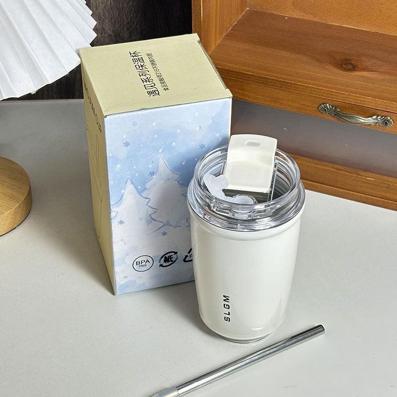 Simple White Stainless Steel Insulated Water Cup Portable Coffee Cup for White-collar Workers To Work Sealed and Leak-proof