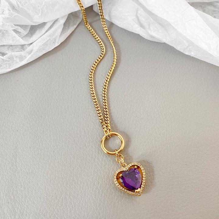 Minimalist Red Gemstone Heart Pendant Necklace - Women's Luxury Jewelry