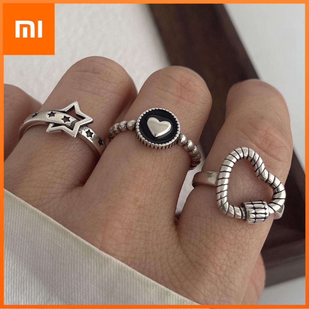 Xiaomi 925 Sterling Silver Rings for Women Couple Minimalist Handmade Simple Retro Heart Star Ring Fine Jewelry Gift Prevent Allergy