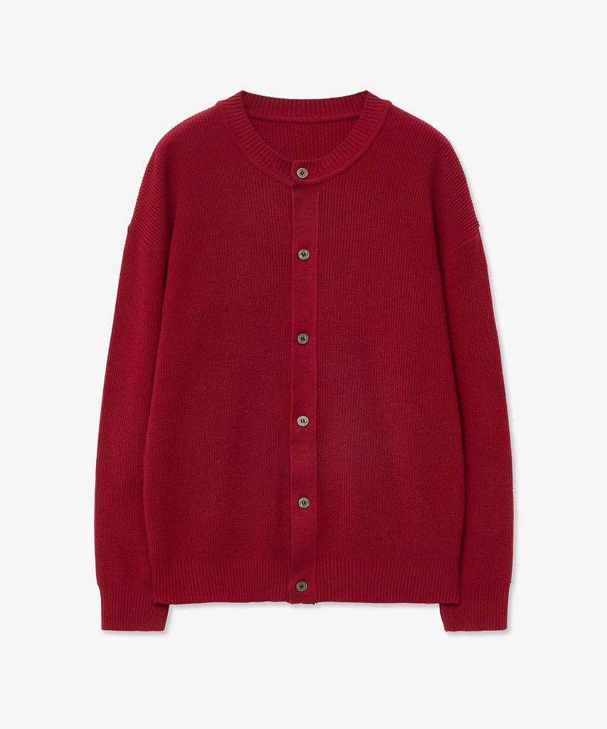 Blond9 Soft Round Neck Knit Cardigan_Deep Red