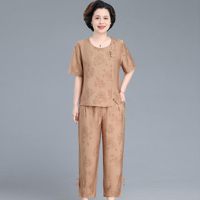 2023 Women's Summer Two-Piece Cotton Linen Set: Short Sleeve Cardigan & Loose Wrinkle-Resistant Plus Size Casual Outfit for Moms.