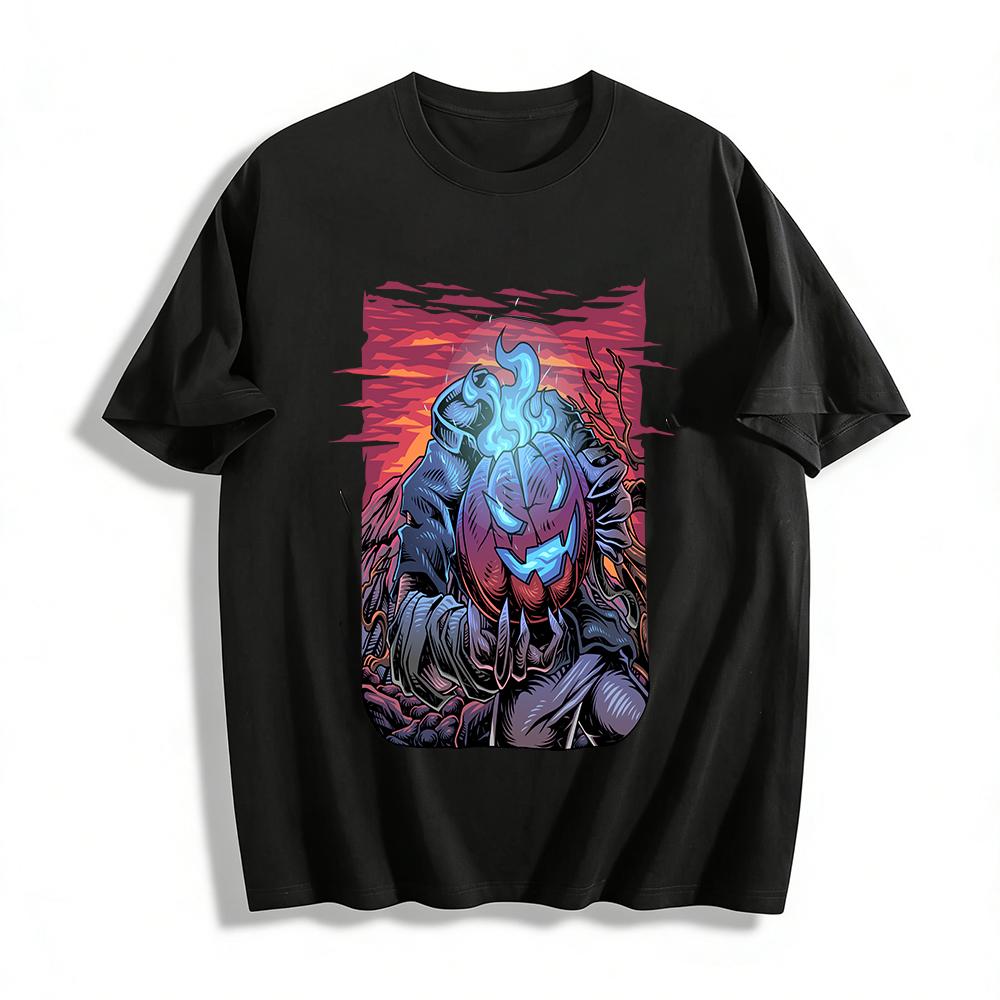 

Halloween Pumpkin Ghost Print Tee Dark Retro Street Cool Top Pure cotton T-shirt XXS