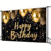 1pc Birthday Glitter Balloon Durable Hanging Banner Golden Polyester