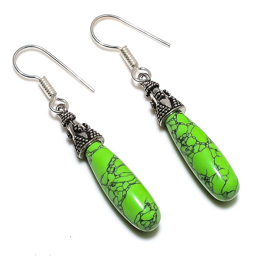 

Natural Copper Green Turquoise Gemstone 925 Sterling Silver Earring 2.25 i2H03