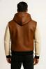 Classic Brown Men's Genuine Party Hoodie Handmade Biker Lambskin Leather Jacket