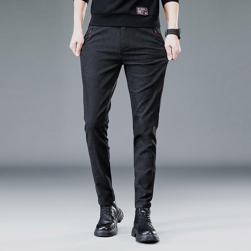 Pánské zimní silné teplé strečové ležérní kalhoty - plyšové, rovné, volného střihu, módní kalhoty