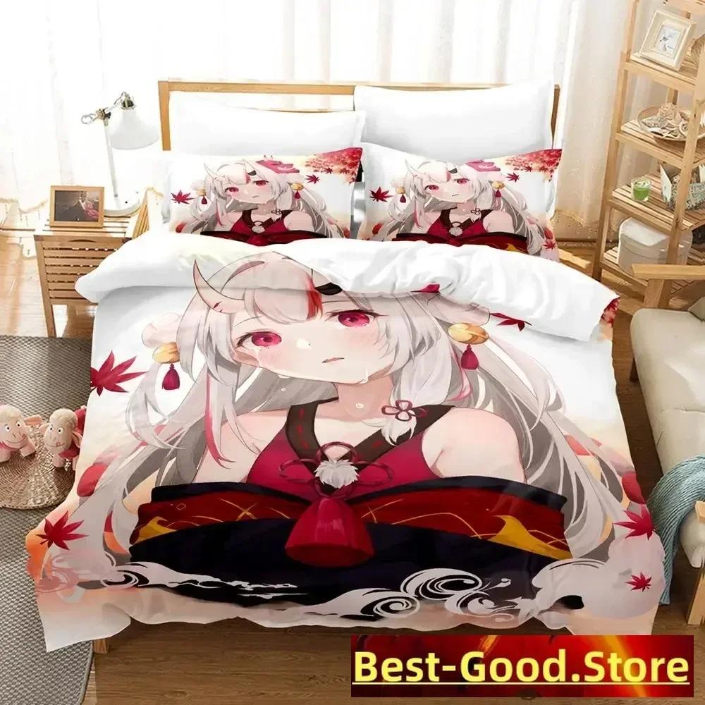 Kawaii Nakiri Ayame Tryckt Sängset Påslakan Örngott Sängkläder Sänglinne Lakan Täcke Full Queen King Size