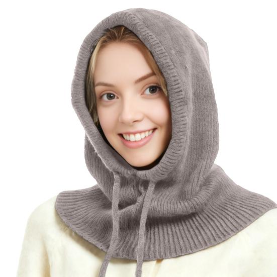 Scarf Hat Solid Color Adjustable Straps Winter Knitted Hat Head Neck Ear Protection Cold Weather Accessories