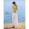 Damen quadratischer Ausschnitt elastisches Strick-Kurzarm-T-Shirt