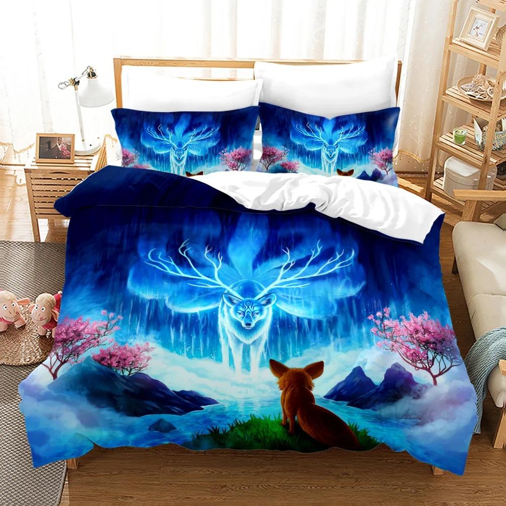 Anime Monster Sängkläder Set Enkelt Twin Full Queen King Size Djur Etikett Lejon Varg Sängset Vuxen Barn Sovrum Påslakanset