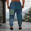Men Plus Size Patchwork Printed Drawstring Waist Jogger Pants Side Pockets Cuffed Ankle Long Trousers