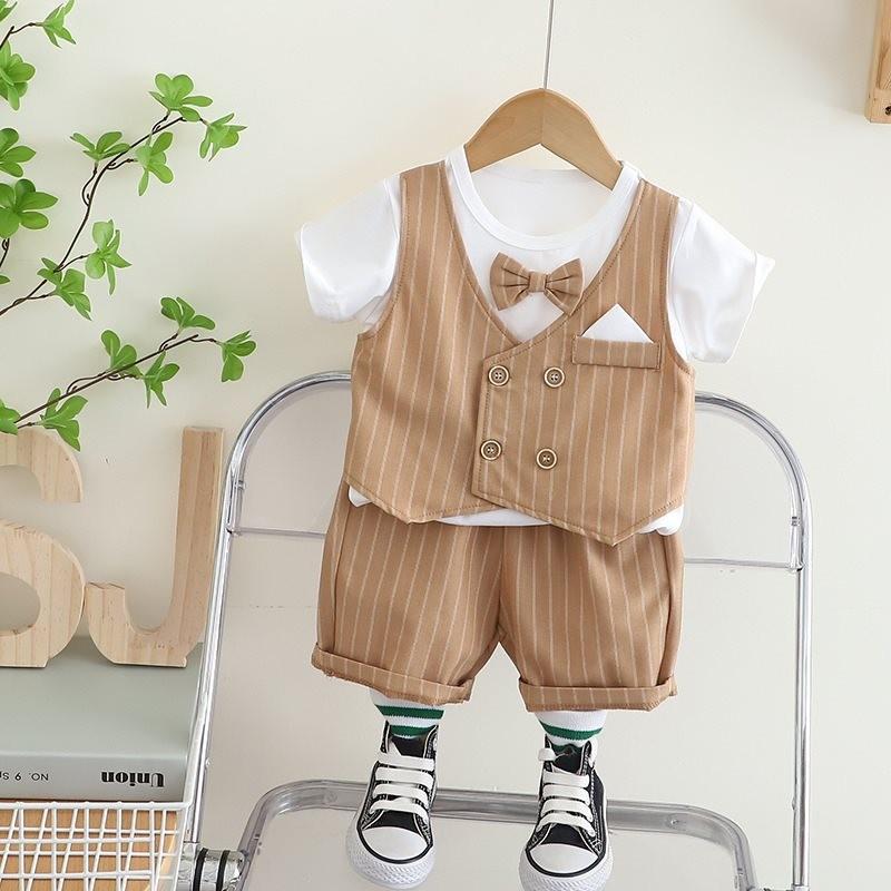 Stylish Boys Summer Outfit Set With Cute Bow Tie And Comfortable Shorts For Toddlers