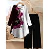 1116 Floral Print Suit Women's Long Sleeve Irregular Hoop Wide Leg Pants Casual Summer Large Size