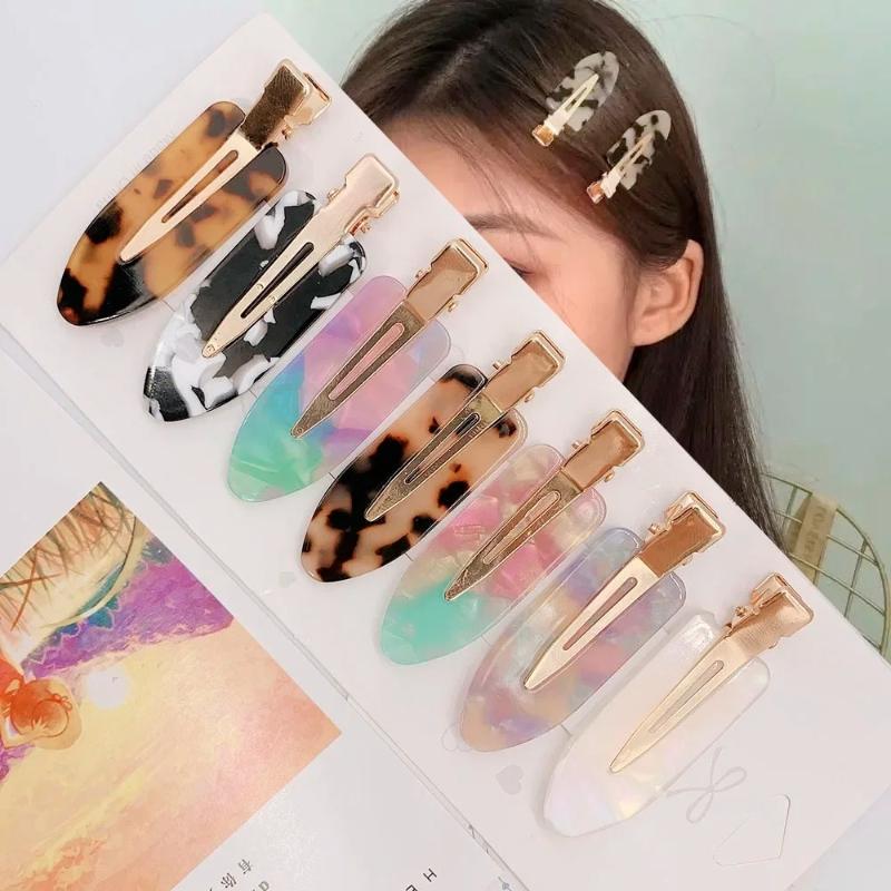2Pcs No Crease Acrylic Hair Clips With Gold Metal Clasp And Marble Pattern Perfect For Daily Wear Party Hairstyling