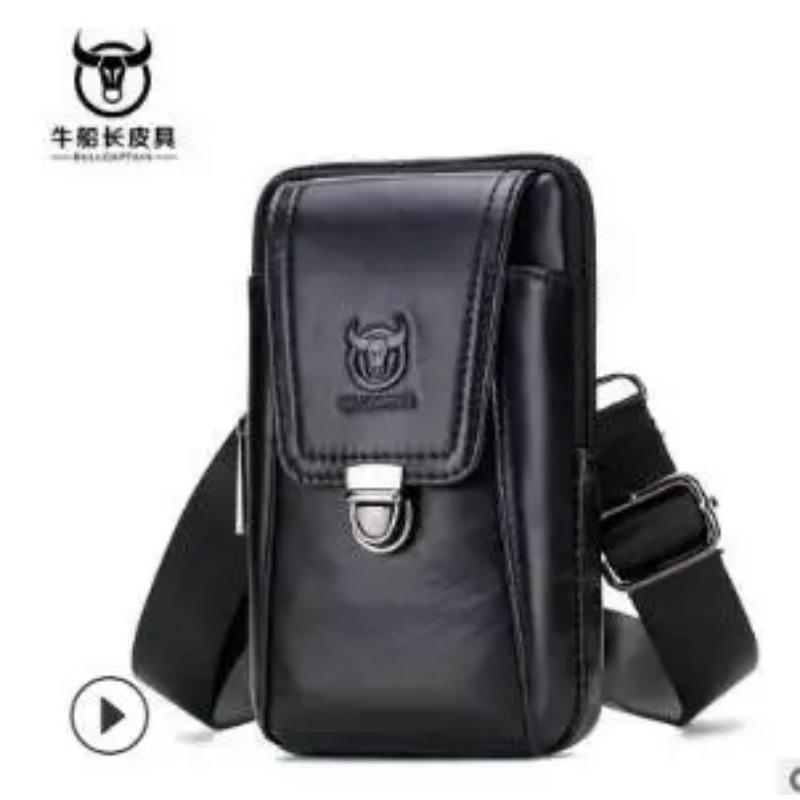 100% Genuine Leather Men's Shoulder Bag, Crossbody Bag, Phone Waist Bag, Wear-resistant