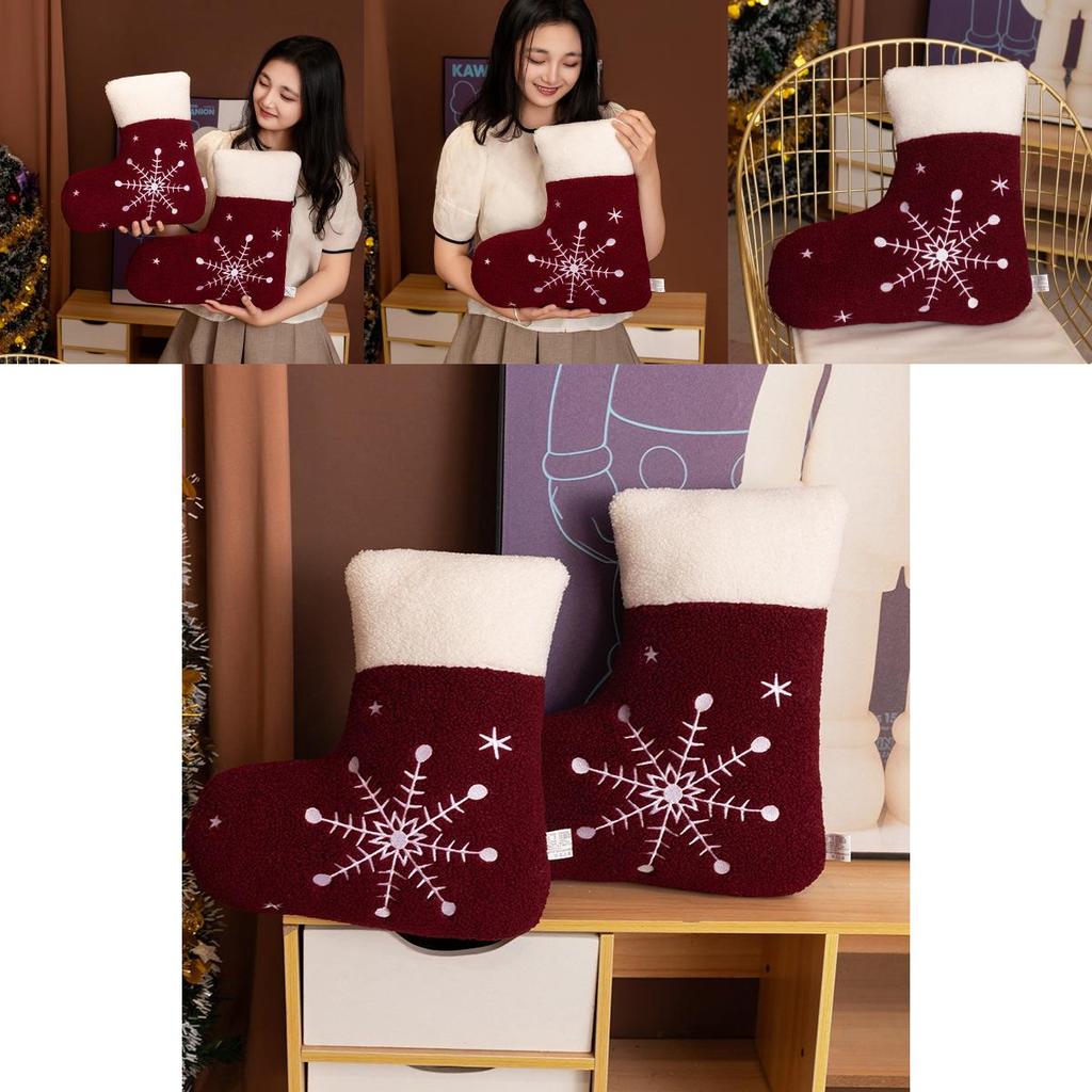 Christmas Decor Plush Sock With Embroidered Snowflake And Gift Bag For Holiday Home Decor