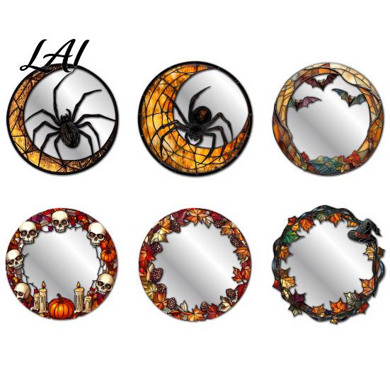 Halloween Party Atmosphere Decor Decorative Mirror Wall Stickers with Spiders/Skeletons/Pumpkins Retro Hanging Spooky Skeleton Ornament Lightweight