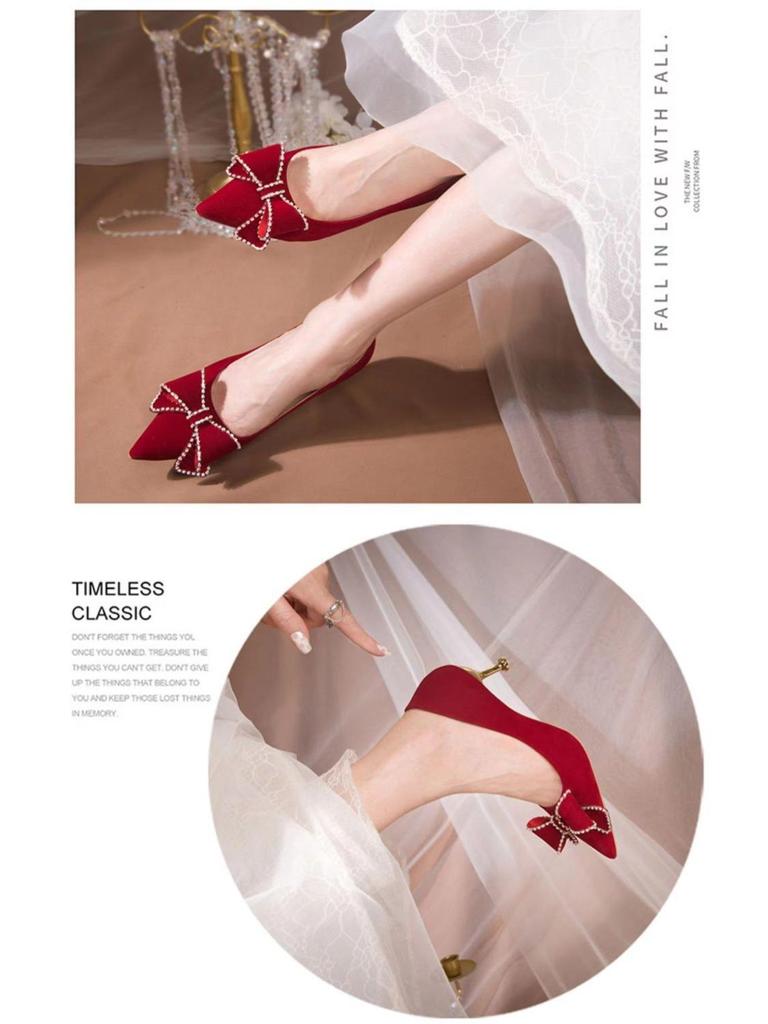 2025 Red Bridal High Heels: Autumn/Winter Women's Wedding Shoes, Chinese Style, Comfortable Xiu He Dress Shoes