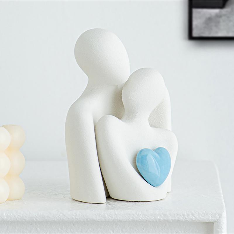 European Porcelain Figurine Sculpture Decor Heart-shaped Couple Ornament Room Bookshelf Heart-shaped Character Statue Handicraft