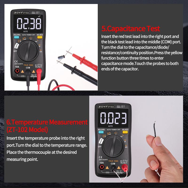 ZOYI -102A Hochpräzises vollautomatisches digitales Taschen-Multimeter mit Überlastschutz - Professionelles Elektrikerwerkzeug