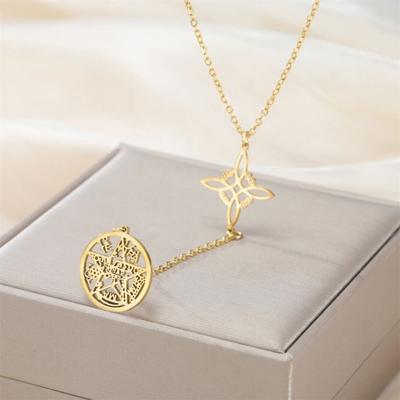 Stainless Steel Witch Knot Necklace Sacred Symbol Esoteric Tetragrammaton Necklace Spiritual Protection Mystical