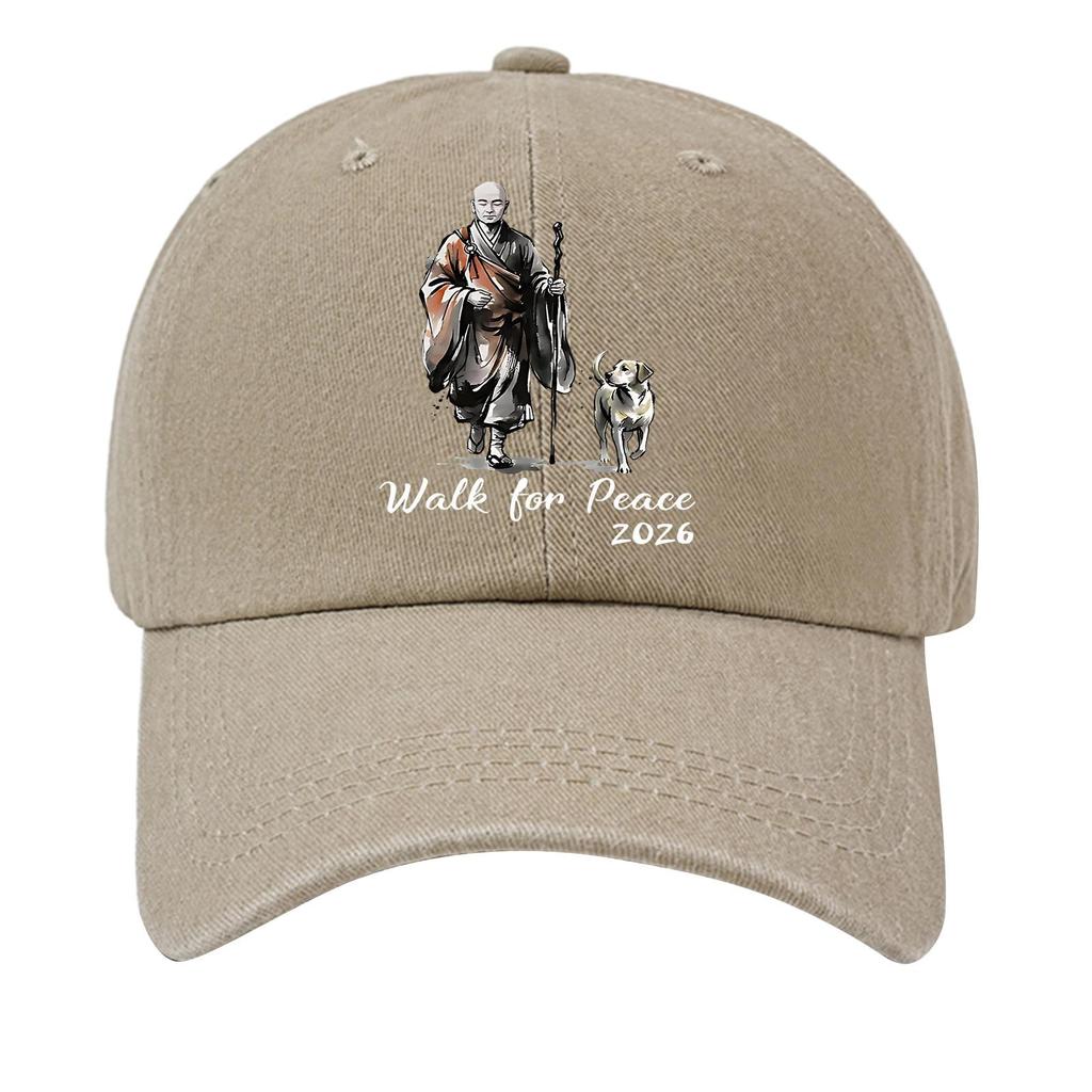 Washed Cotton Baseball Cap with Printed Distressed Soft Top Denim Hat, Vintage Hat