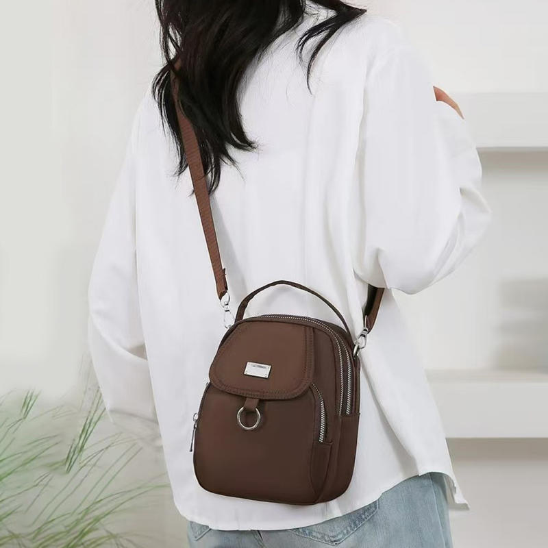 Lightweight Nylon Women's Crossbody Bag Casual Mini Handbag with Multiple Zip Compartments Detachable Shoulder Strap Bag