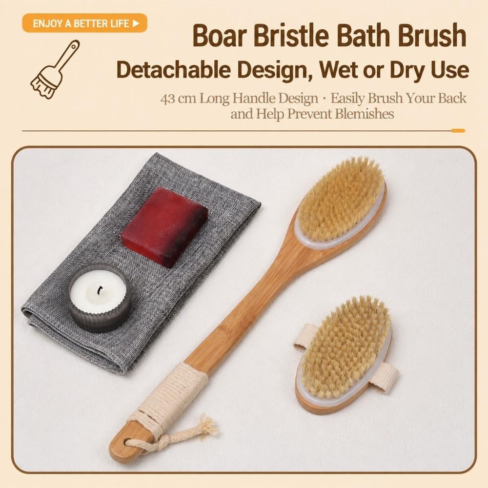 Wooden Handle Shower Scrubber Brush Boar Bristle Back Exfoliating Brush Bath Body Brush  Spa Use