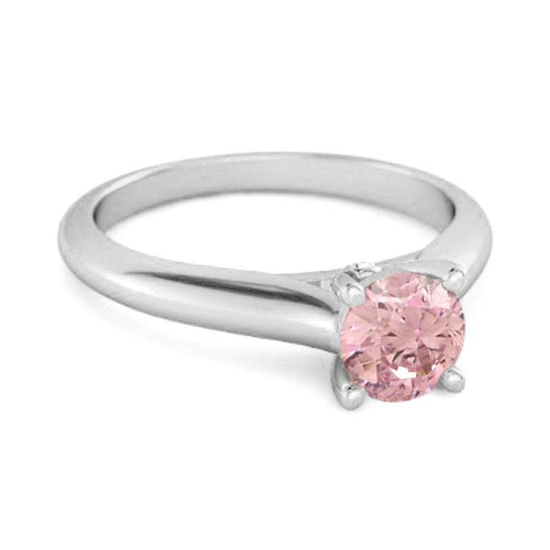 Pink CZ Round Solitaire Women Wedding Ring - 925 Sterling Silver