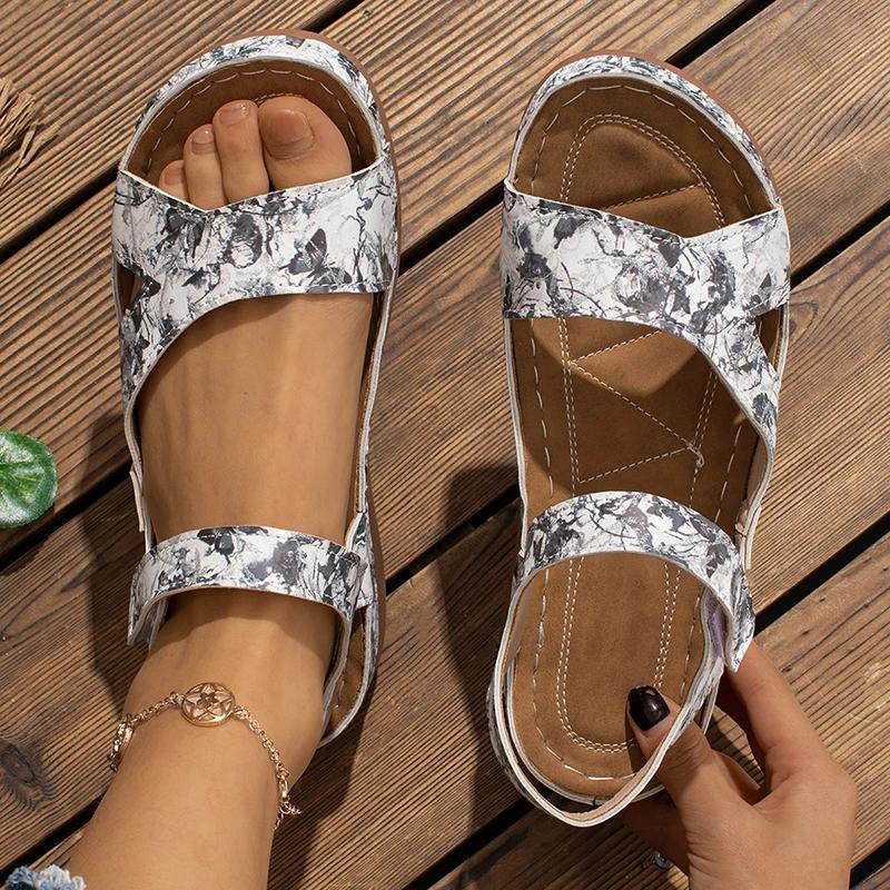 Fashion Fashion Floral Print Wedge Sandals for Women Summer Lightweight Non Slip Beach Shoes Woman Comfy Casual Outdoor Sandalias Mujer