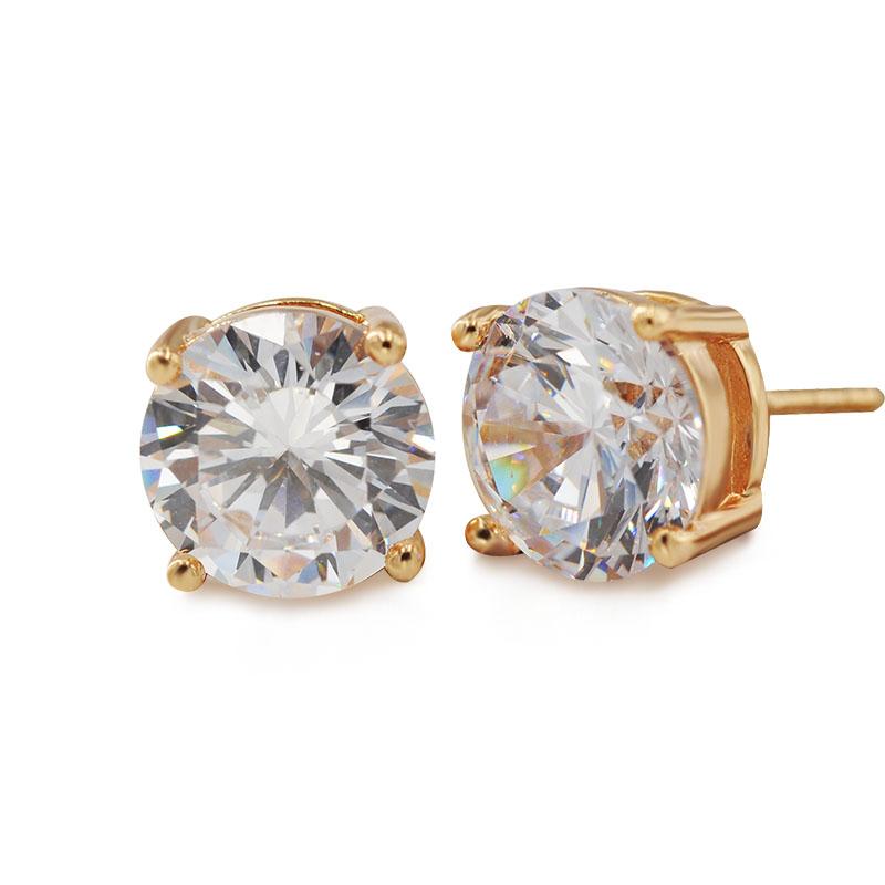 Wholesale Jewelry -- Single Round Clear CZ Stud Earrings for Women 18 K /14 K Gold Plated AAA+ Cubic Zircon