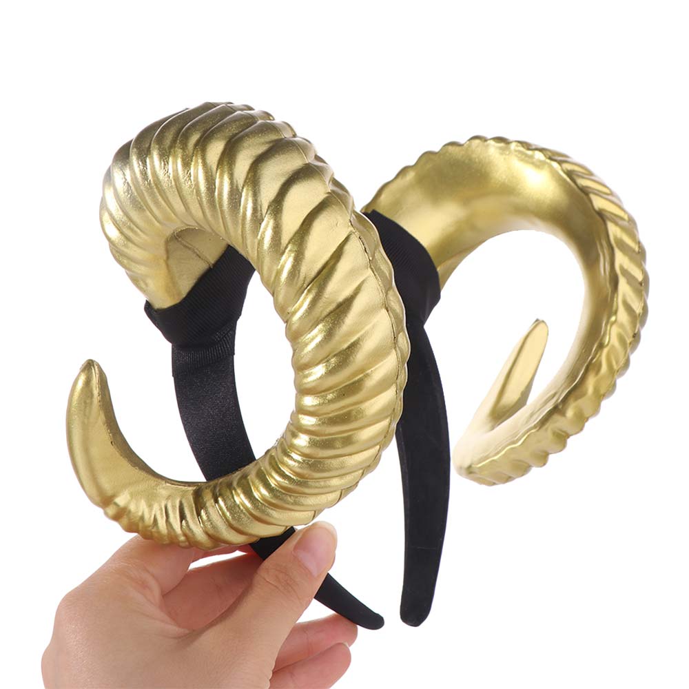 Gothic Black Demon Horn Headwear Artificial Goat Horn Hair Hoop Halloween Devil Headband  Photo