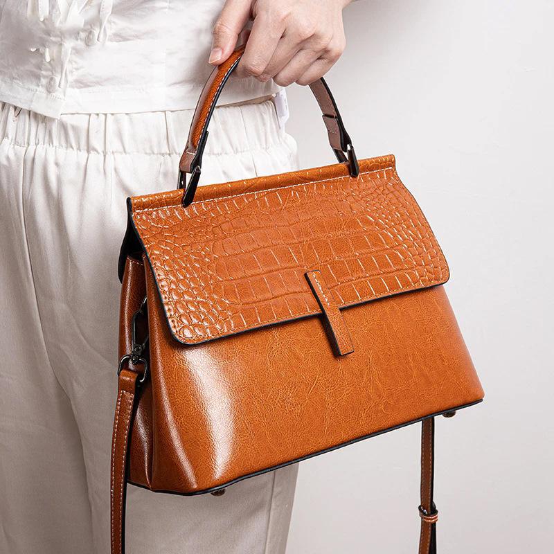 Nuova Borsa a Mano in Pelle con Fantasia Coccodrillo, Borsa a Spalla a Forma di Conchiglia, Borsa Versatile da Donna, Borsa a Tracolla Retro in Pelle di Mucca