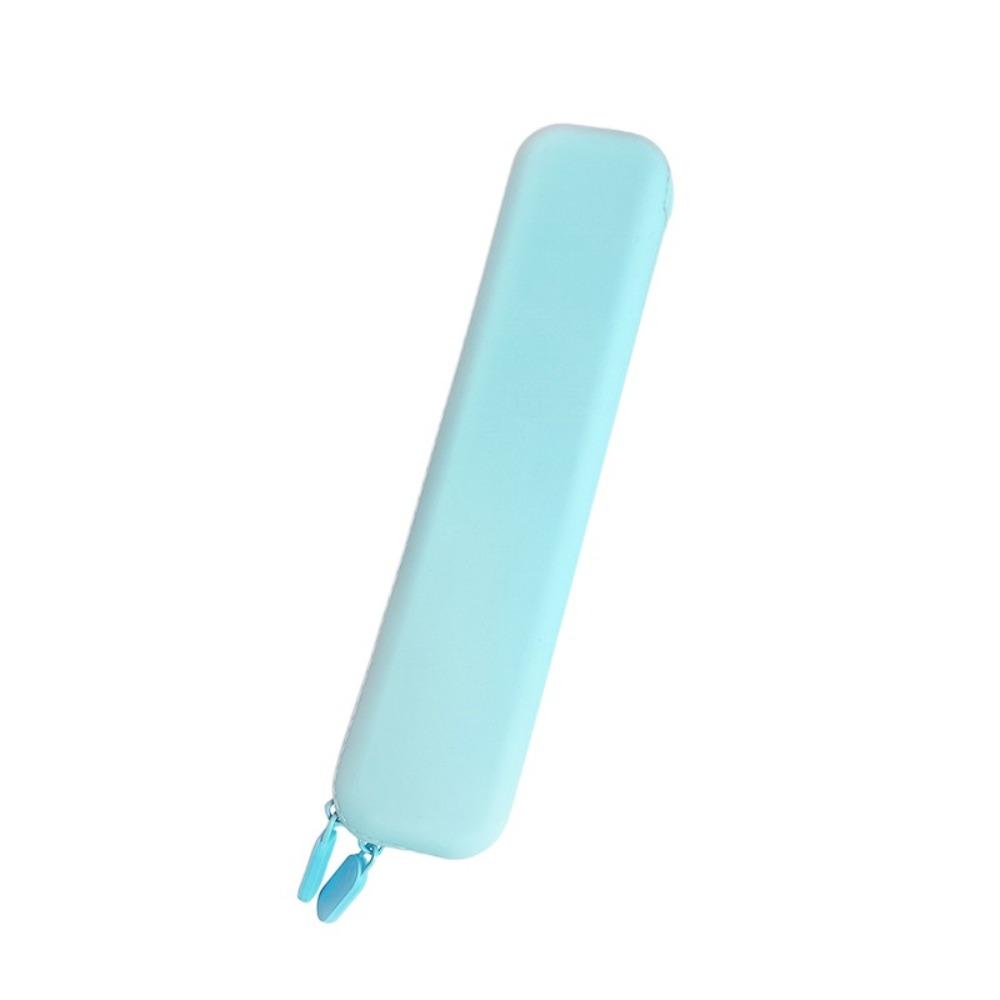 Multifunctional Pen Bag Solid Color Stationery Storage Bag Simple Silicone Pencil Case Friends