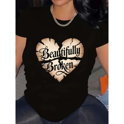 European Size Plus Size, Exquisite Broken Heart Pattern Top, Comfortable Round Neck, Machine Washable, All-Season Wear