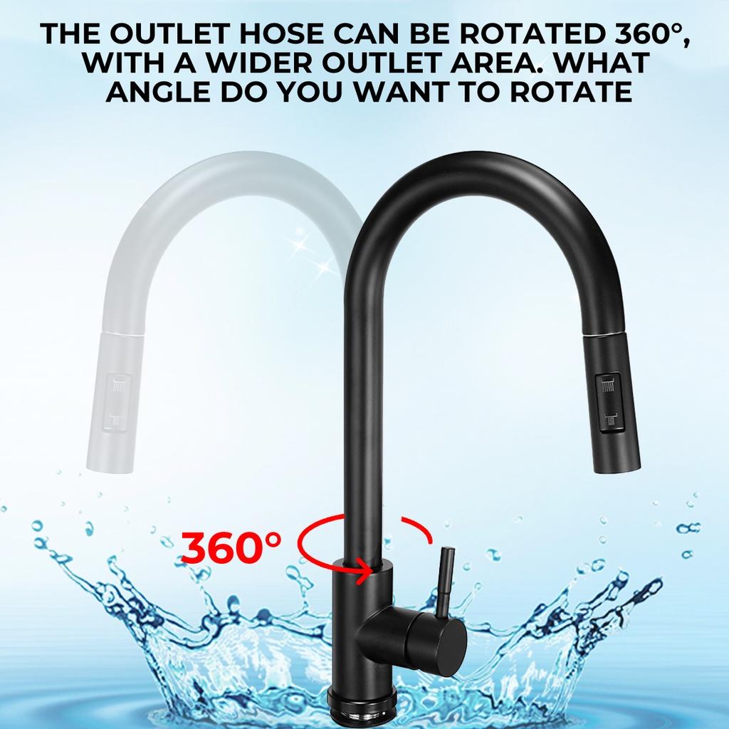 

New 360Rotation Swivel Single Handle Kitchen Hot & Cold Water Mixer Taps Deck 304 material Black Pull Out Kitchen Faucet Two Function 1x Faucet