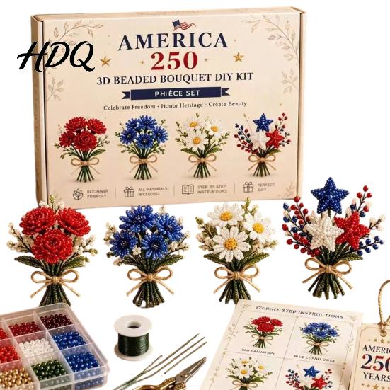 Korálkový buket Řemeslo 3D korálkovací sada Amerika 250. výročí DIY Sada pro začátečníky Květinové korálkové umění pro dospělé Začátečníky Malá sada