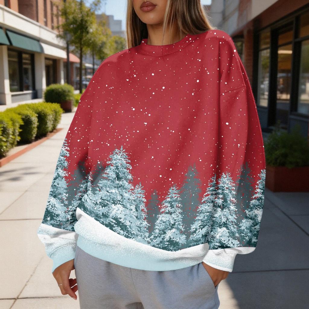 Women's Fashion Christmas Print Crewneck Sweatshirt Casual Pullover for Holiday and Daily Wear