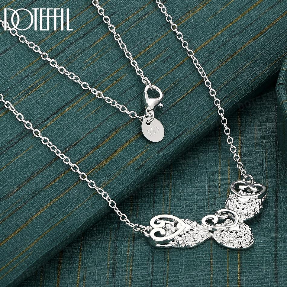 925 Sterling Silver Fashion O-Shaped Chain Heart Necklace Wedding Gift Jewelry 45cm