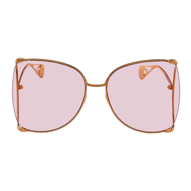 GUCCI Metallic Seasonal Icon Full Border Toad Glasses Sunglasses Women's Dark Pink