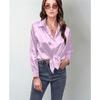 Spring Summer Satin Blouse Women Long Sleeve Shirt Faux Silk Top Casual European American Style