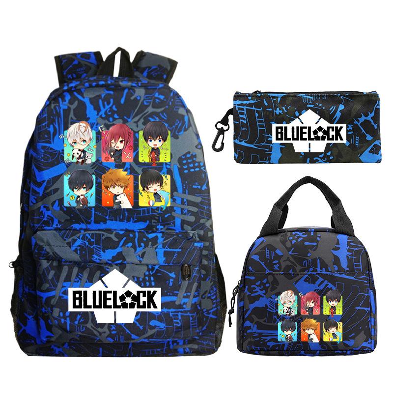 3 Piece School Backpack Set for Students Large Capacity Oxford Cloth Schoolbag with Shoulder Strap and Pencil Case