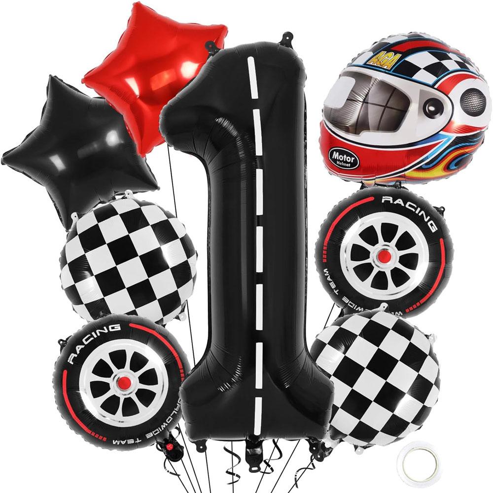 8Pcs Motor Helmet Balloon Wheel Tire Racing Balloons Birthday Decor Boys Race Car Dirt Bike Motorcross Hot Wheel Party Supplies