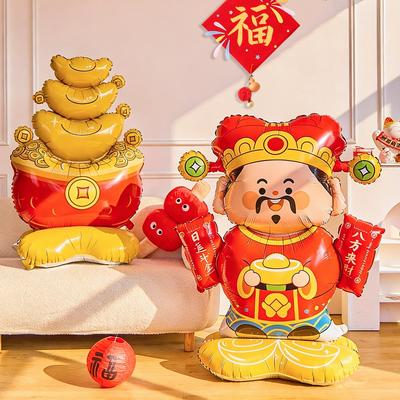 2026 Chinese New Year Decoration God of Wealth Balloon Lunar Year Aluminum Film Standing Balloons Spring Festival Balloon Decor