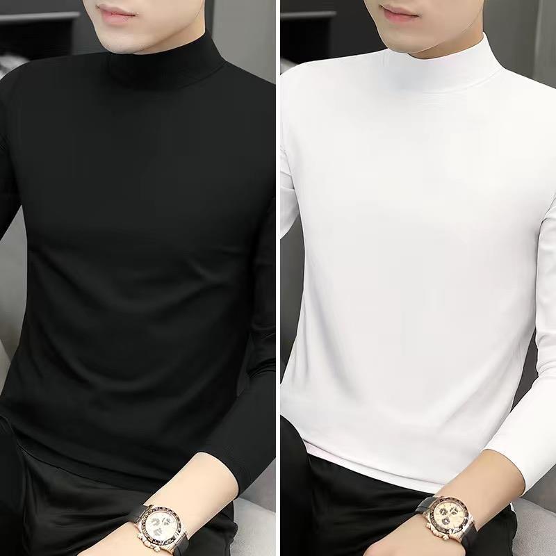 2-Pack Men's Modal Mid-Neck Long-Sleeve T-Shirts for Spring and Autumn